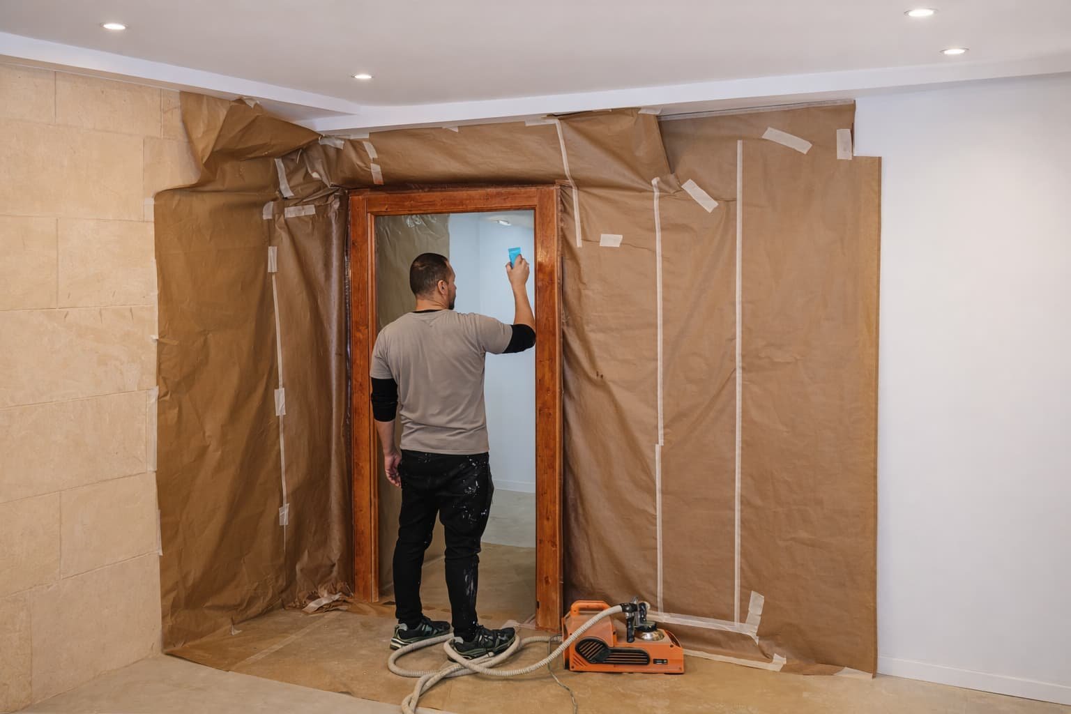 Trabajador de jc pinturas trabajando en un chalet mallorquin